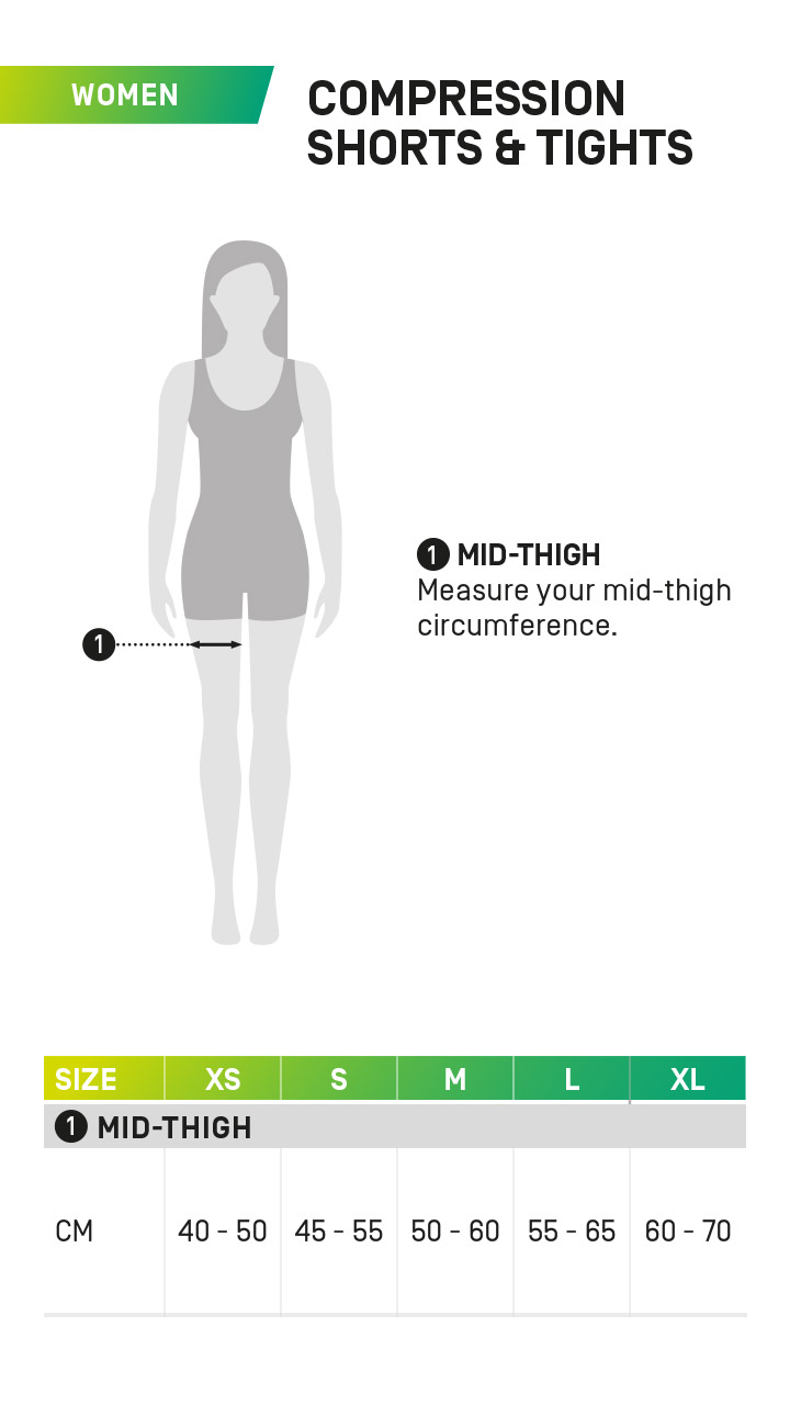 Women's 'pro compression shorts size chart online